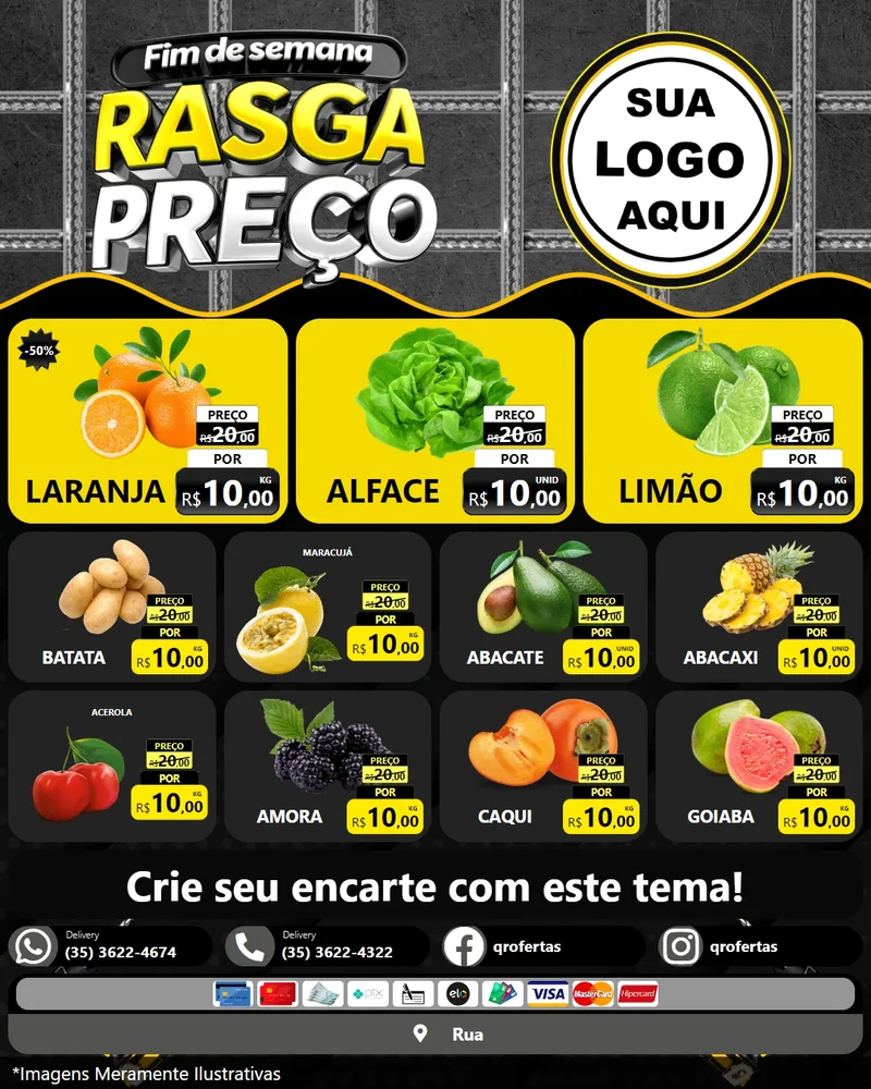 Modelo de Rede Social para Feed Instagram com o tema Fim de Semana Rasga Preço para Hortifrúti