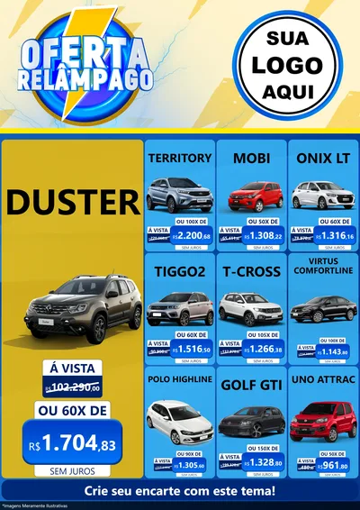 Modelo de Encarte para Encarte A4 Vertical com o tema Oferta Relâmpago para Concessionaria de Carros