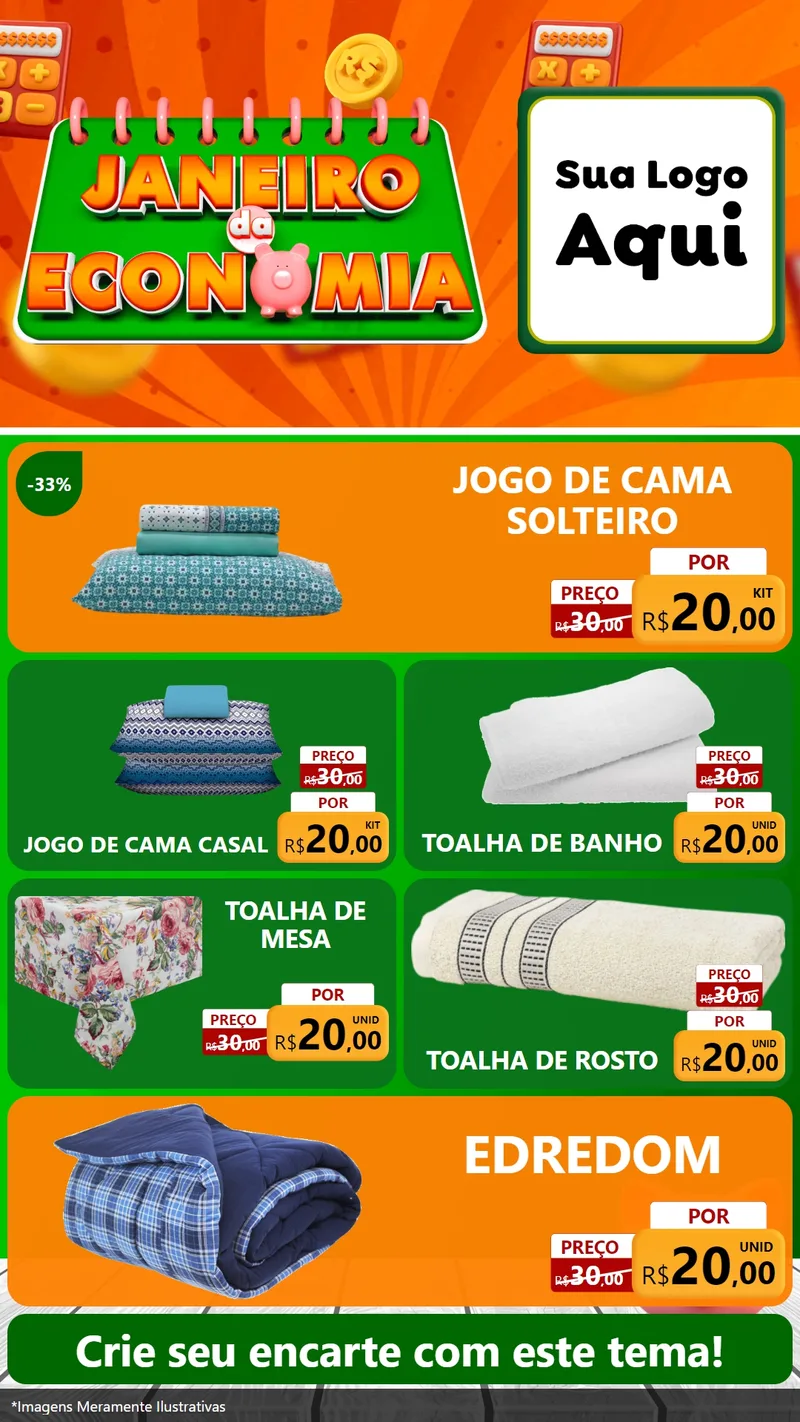 Modelo de TV para TV Vertical com o tema Janeiro da Economia para Cama, Mesa e Banho