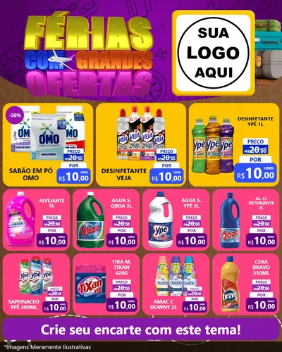 Modelo de Rede Social para Feed Instagram com o tema Férias com Grandes Ofertas para Produtos de Limpeza