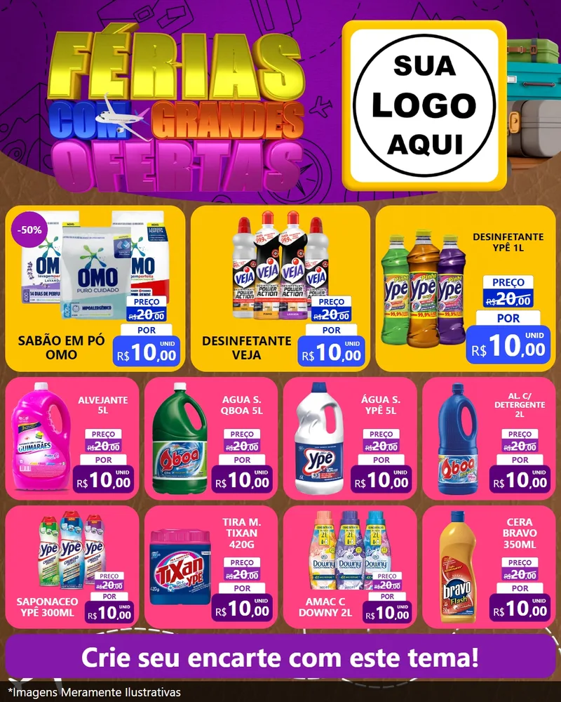Modelo de Rede Social para Feed Instagram com o tema Férias com Grandes Ofertas para Produtos de Limpeza