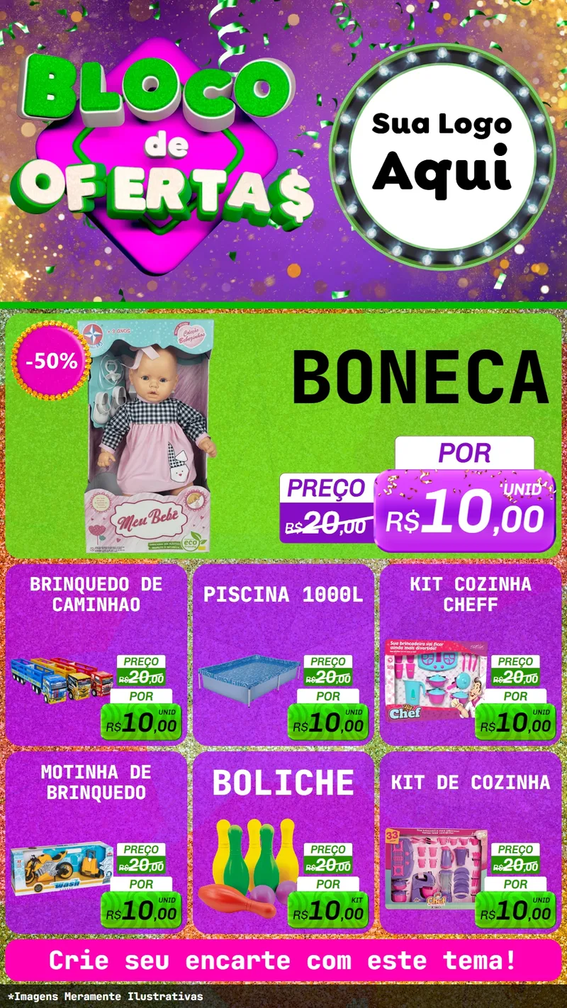 Modelo de Rede Social para Stories com o tema Bloco de Ofertas para Brinquedos