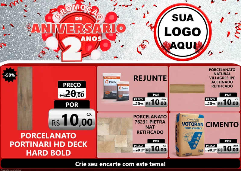 Modelo de Encarte para Encarte A4 Horizontal com o tema Promoção de Aniversário - 2 Anos para Pisos e revestimentos