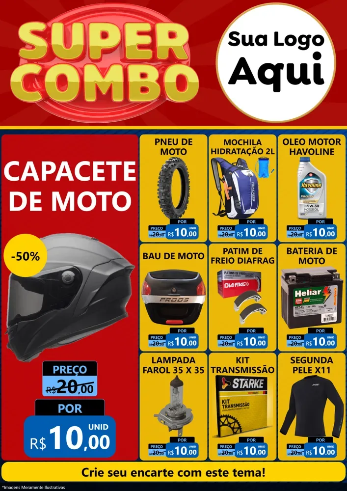 Modelo de Encarte para Encarte A4 Vertical com o tema Super Combo para Moto peças