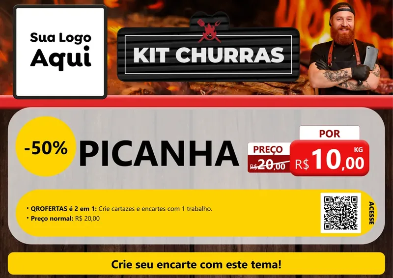 Modelo de Cartaz para Cartaz A4 Horizontal com o tema Kit Churrasco para Açougue