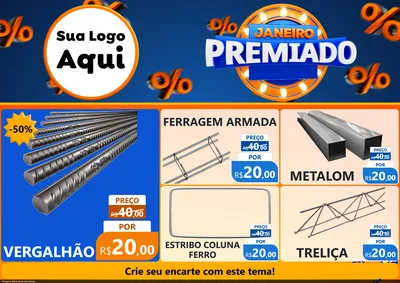 Modelo de Encarte para Encarte A4 Horizontal com o tema Janeiro Premiado para Ferragens
