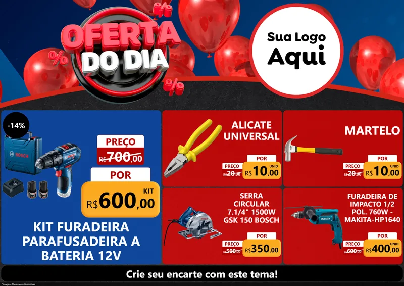 Modelo de Encarte para Encarte A4 Horizontal com o tema Oferta do Dia para Maquinas e Ferramentas