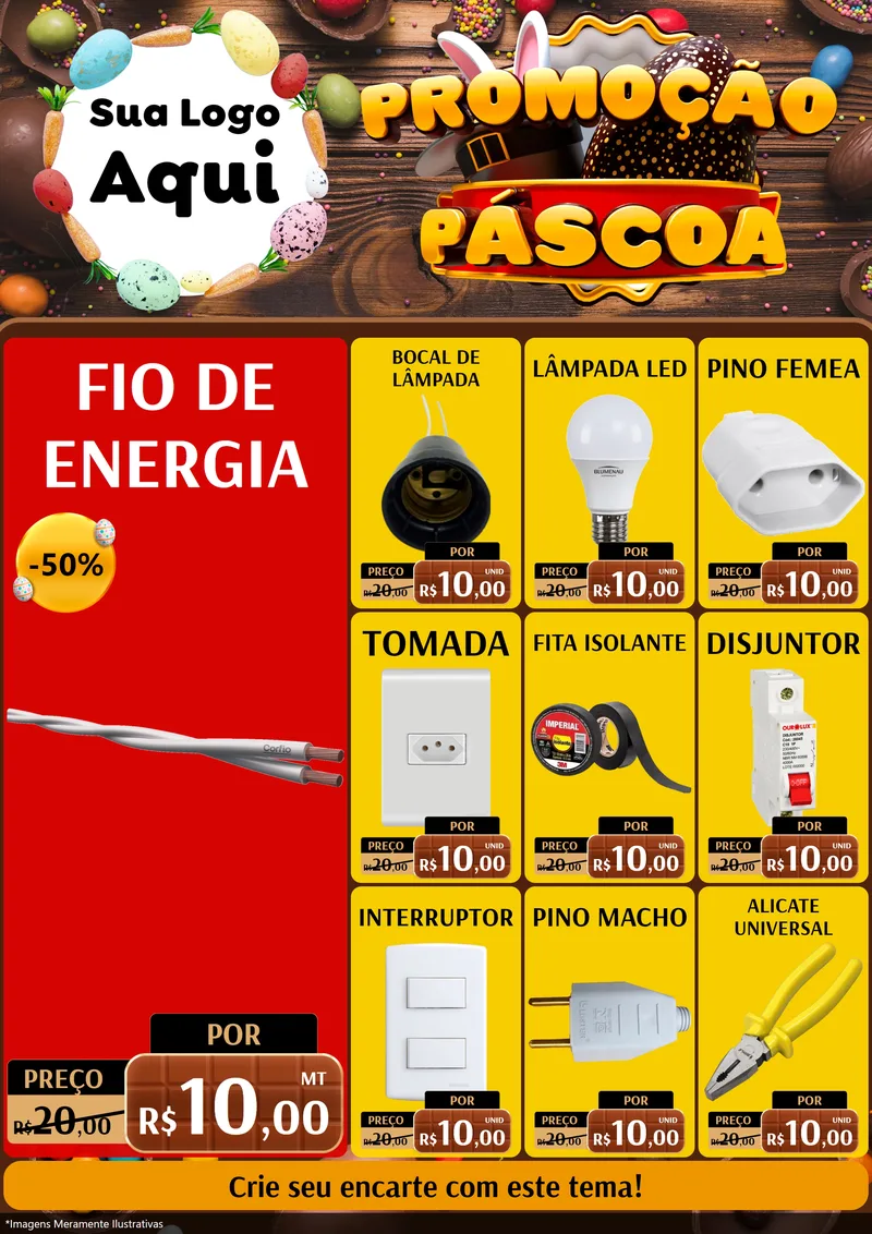 Modelo de Encarte para Encarte A4 Vertical com o tema Promoção Páscoa para Materiais Elétricos