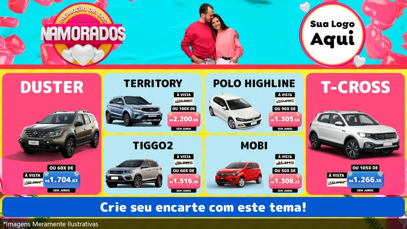 Modelo de TV para TV Horizontal com o tema Promoção Dia dos Namorados para Concessionaria de Carros