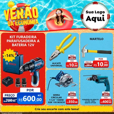 Modelo de Rede Social para Feed Facebook com o tema Verão da Economia para Maquinas e Ferramentas