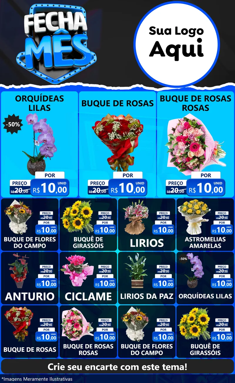 Modelo de Encarte para Encarte Grande com o tema Fecha Mês para Floricultura e jardim