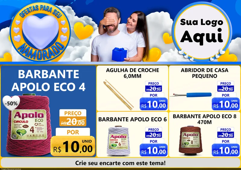 Modelo de Encarte para Encarte A4 Horizontal com o tema Ofertas Para Seu Namorado para Armarinho e Aviamentos
