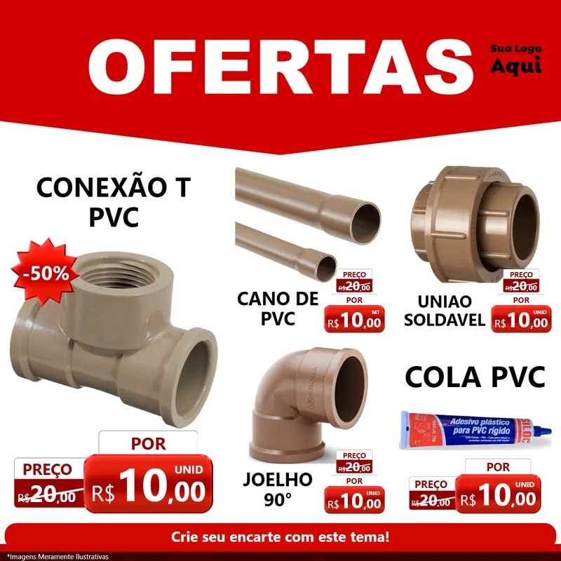 Modelo de Rede Social para Feed Facebook com o tema Ofertas Vermelho Cartaz para Tubos e conexões