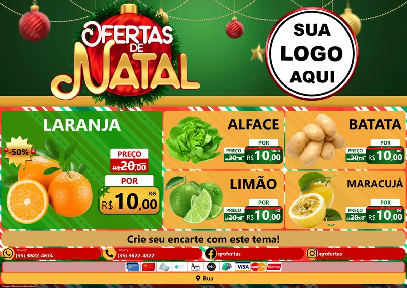 Modelo de Encarte para Encarte A4 Horizontal com o tema Ofertas de Natal para Hortifrúti