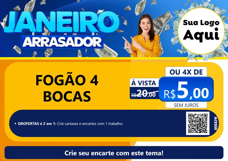 Modelo de Cartaz para Cartaz A4 Horizontal com o tema Janeiro Arrasador para Móveis e Eletro
