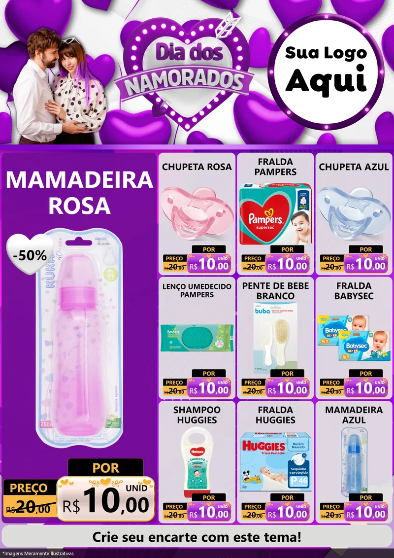 Modelo de Encarte para Encarte A4 Vertical com o tema Dia dos Namorados para Bebês