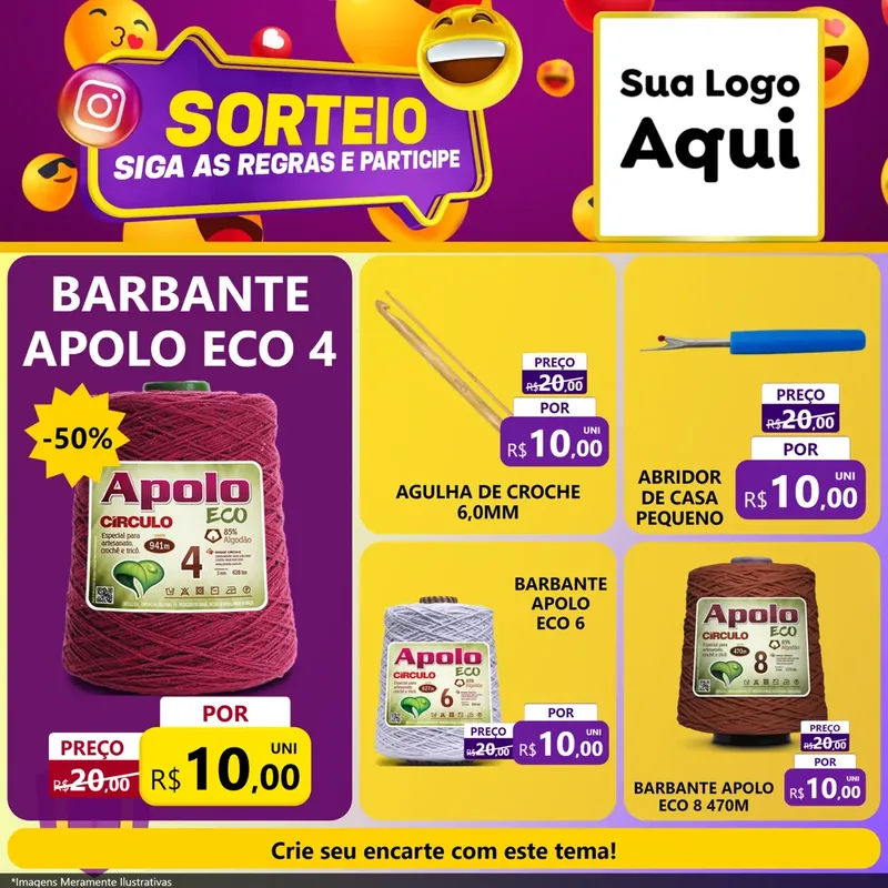 Modelo de Rede Social para Feed Facebook com o tema Sorteio para Armarinho e Aviamentos