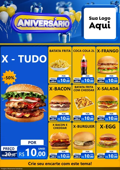 Modelo de Encarte para Encarte A4 Vertical com o tema Aniversário para Hamburgueria