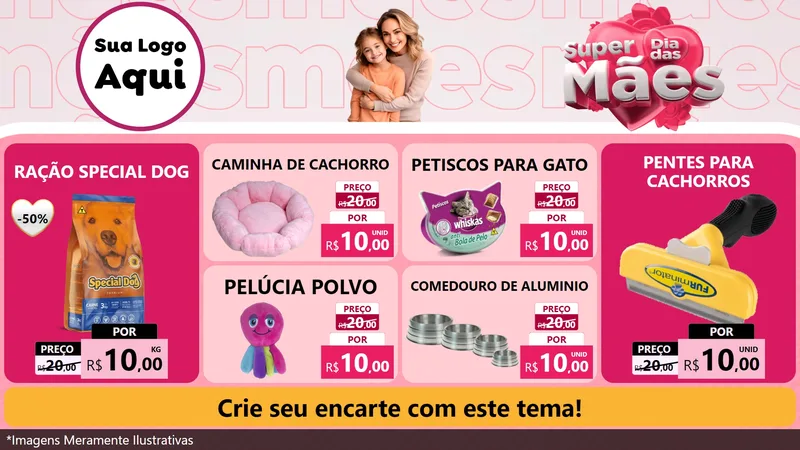 Modelo de TV para TV Horizontal com o tema Super Dia Das Mães para Pet Shop