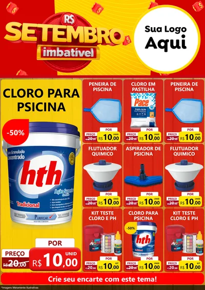 Modelo de Encarte para Encarte A4 Vertical com o tema Setembro Imbatível para Produtos para Piscina