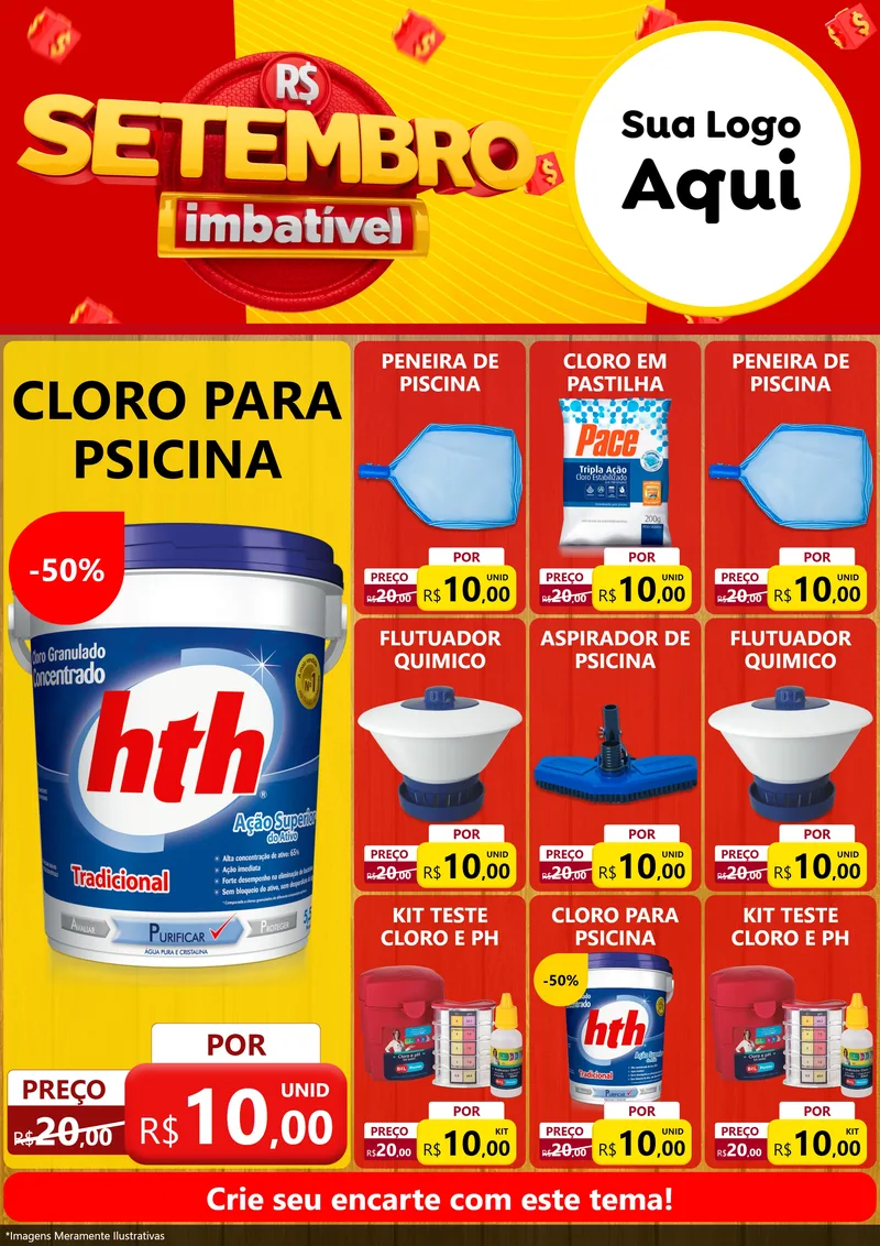 Modelo de Encarte para Encarte A4 Vertical com o tema Setembro Imbatível para Produtos para Piscina