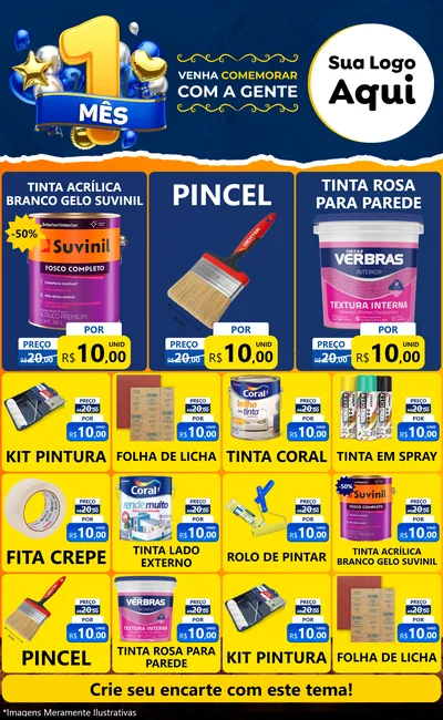 Modelo de Encarte para Encarte Grande com o tema Um Mês de Aniversário para Tintas e Ferramentas