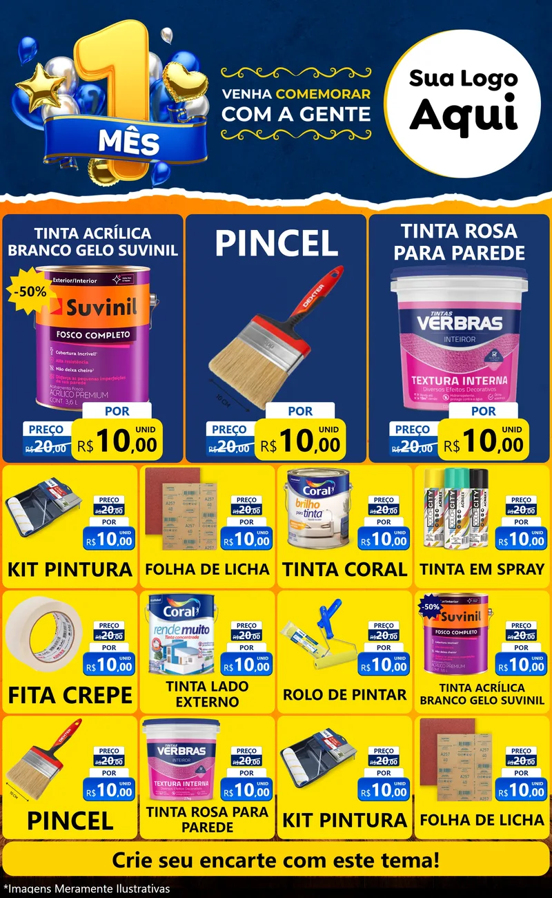 Modelo de Encarte para Encarte Grande com o tema Um Mês de Aniversário para Tintas e Ferramentas