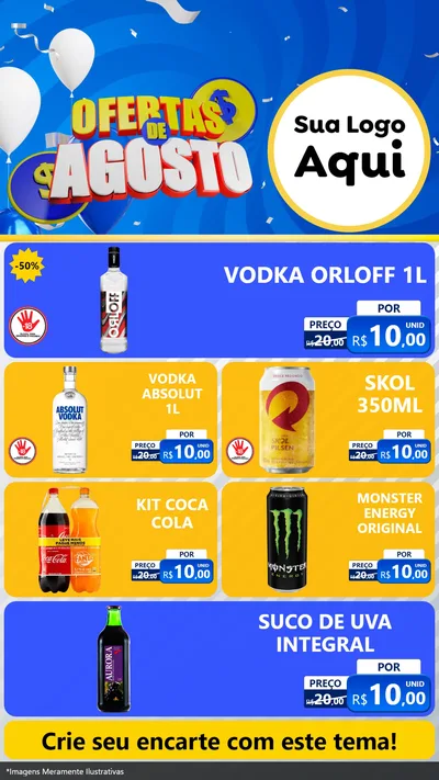Modelo de TV para TV Vertical com o tema Ofertas de Agosto para Distribuidora de bebidas