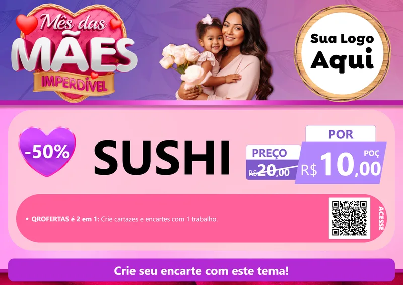 Modelo de Cartaz para Cartaz A4 Horizontal com o tema Mês das Mães Imperdível para Comida japonesa
