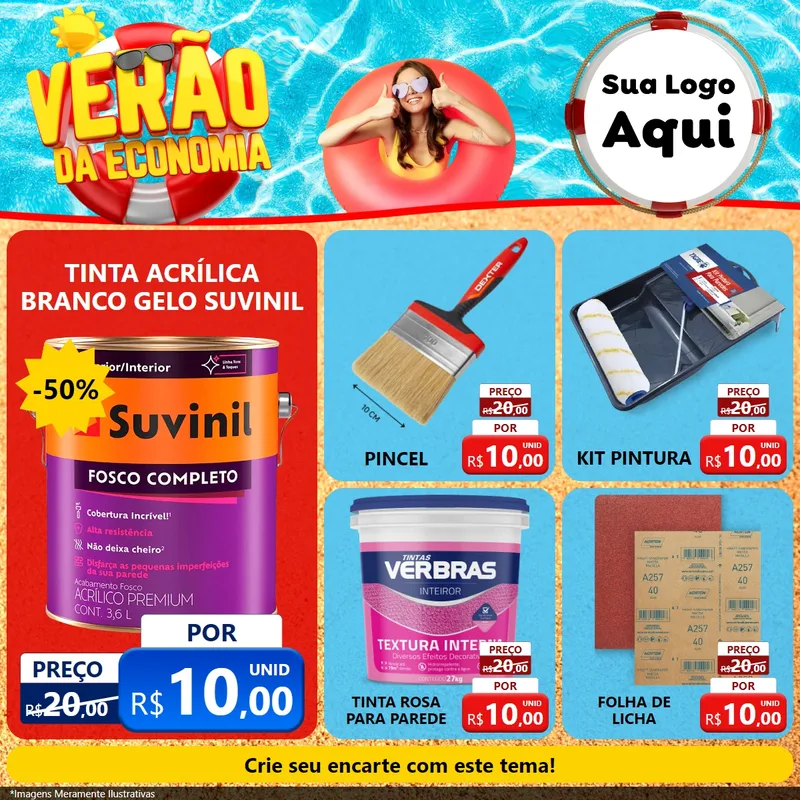 Modelo de Rede Social para Feed Facebook com o tema Verão da Economia para Tintas e Ferramentas