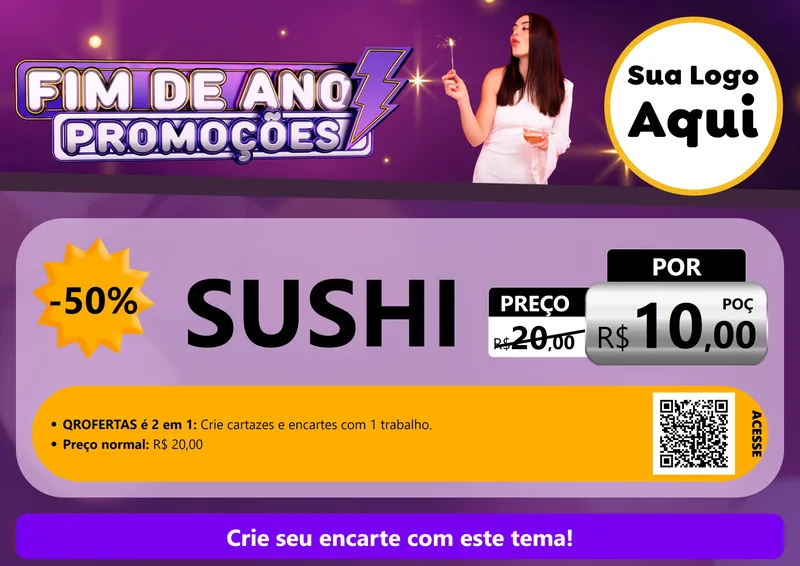 Modelo de Cartaz para Cartaz A4 Horizontal com o tema Fim de Ano Promoções para Comida japonesa