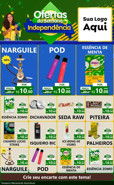 Modelo de Encarte para Encarte Grande com o tema Ofertas da Semana da Independência para Tabacaria