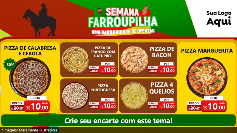 Modelo de TV para TV Horizontal com o tema Semana Farroupilha - Uma Barbaridade de Ofertas para Pizzaria