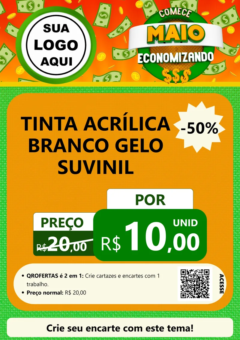 Modelo de Cartaz para Cartaz A4 Vertical com o tema Comece Maio Economizando para Tintas e Ferramentas