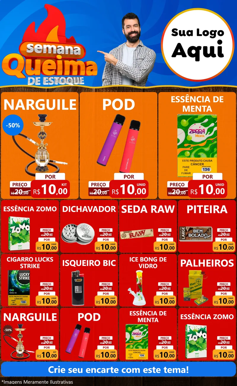 Modelo de Encarte para Encarte Grande com o tema Semana Queima de Estoque para Tabacaria