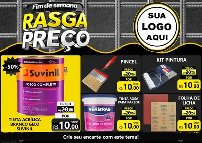 Modelo de Encarte para Encarte A4 Horizontal com o tema Fim de Semana Rasga Preço para Tintas e Ferramentas