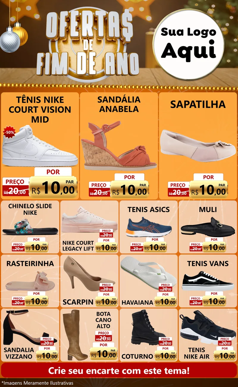 Modelo de Encarte para Encarte Grande com o tema Ofertas de Fim de Ano para Calçados
