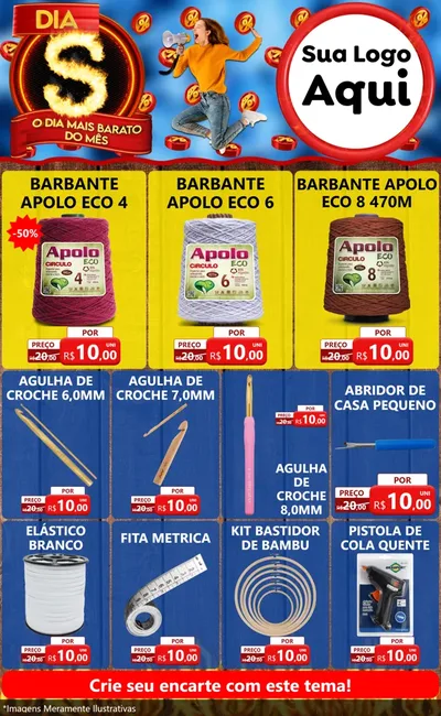 Modelo de Encarte para Encarte Grande com o tema Dia S - O Dia Mais Barato Do Mês para Armarinho e Aviamentos