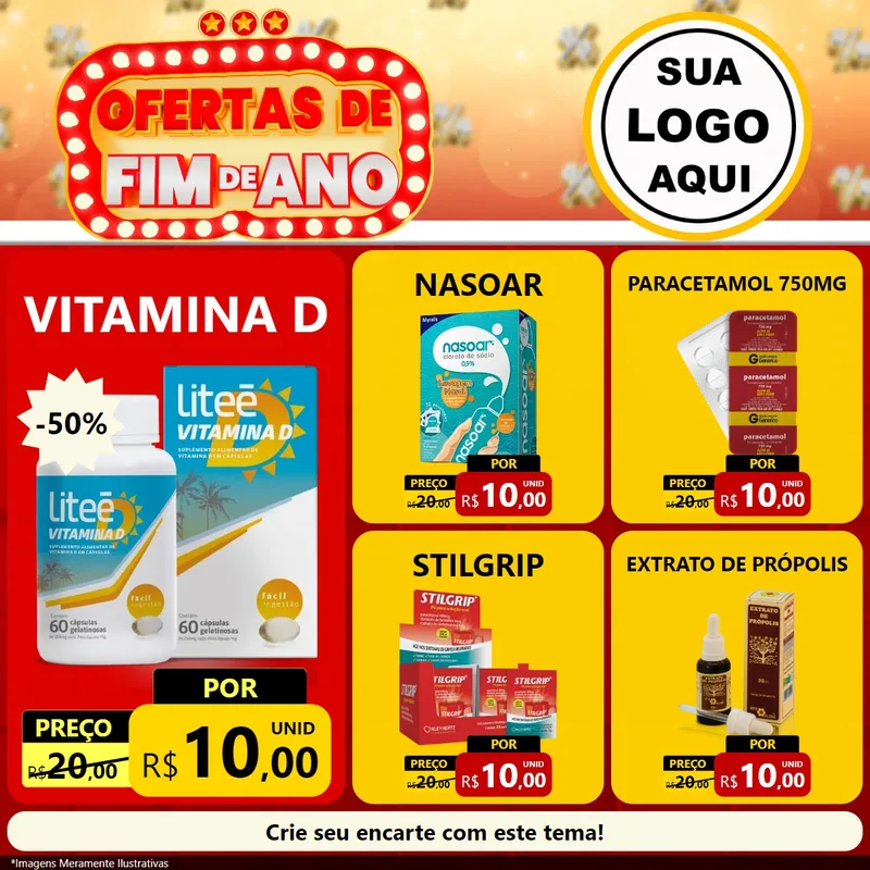 Modelo de Rede Social para Feed Facebook com o tema Ofertas de Fim de Ano para Farmácia