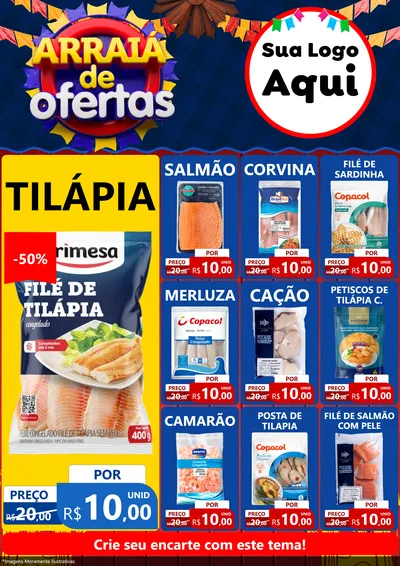 Modelo de Encarte para Encarte A4 Vertical com o tema Arraiá de Ofertas para Peixaria