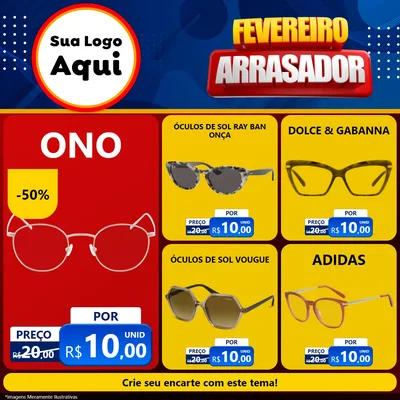 Modelo de Rede Social para Feed Facebook com o tema Fevereiro Arrasador para Óticas