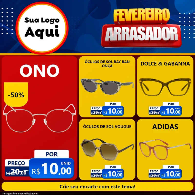 Modelo de Rede Social para Feed Facebook com o tema Fevereiro Arrasador para Óticas