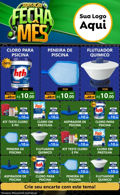 Modelo de Encarte para Encarte Grande com o tema Operação Fecha Mês para Produtos para Piscina
