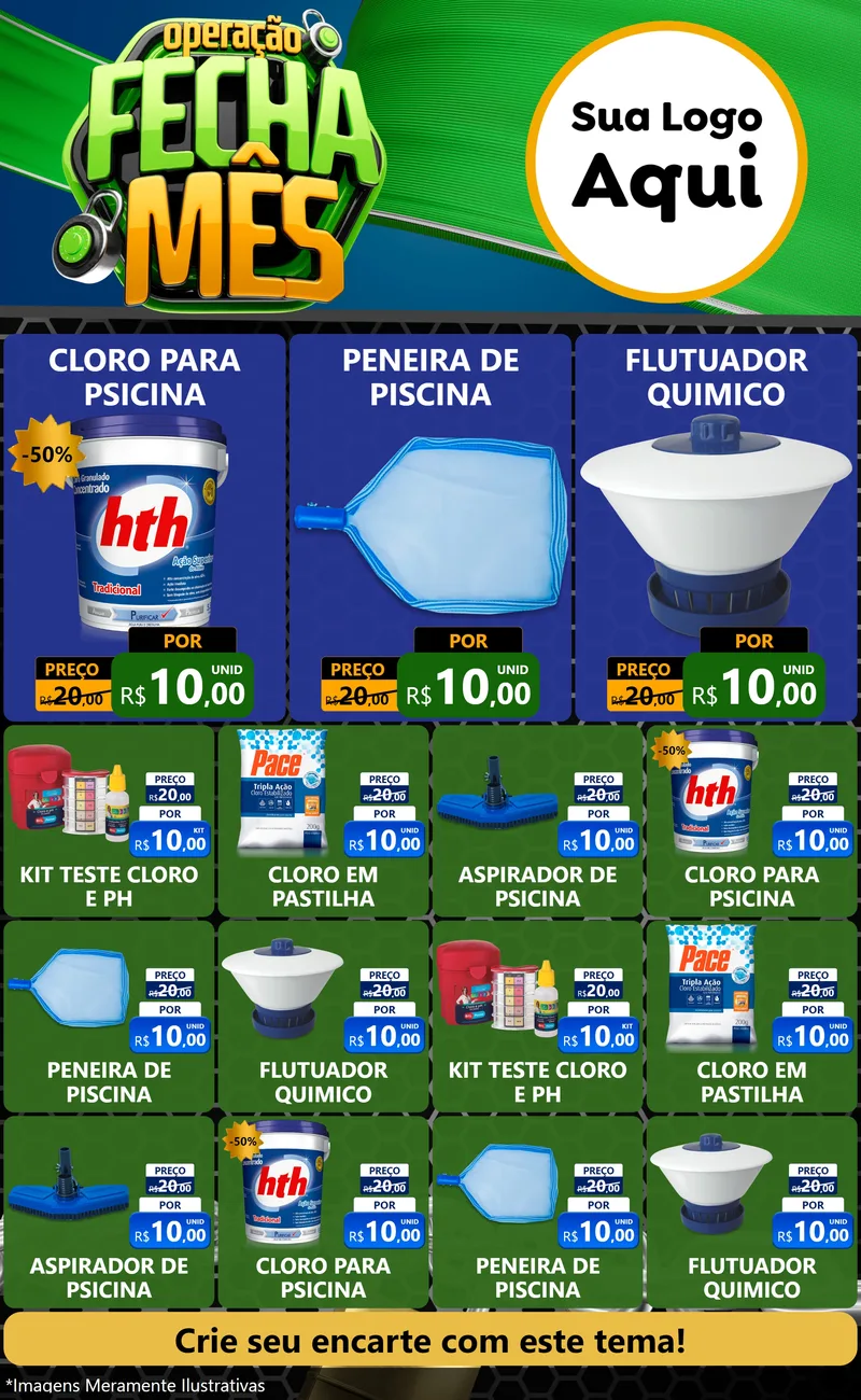 Modelo de Encarte para Encarte Grande com o tema Operação Fecha Mês para Produtos para Piscina