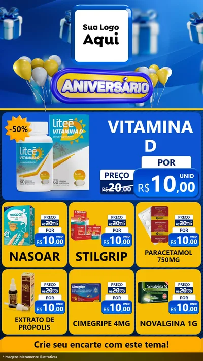Modelo de Rede Social para Stories com o tema Aniversário para Farmácia