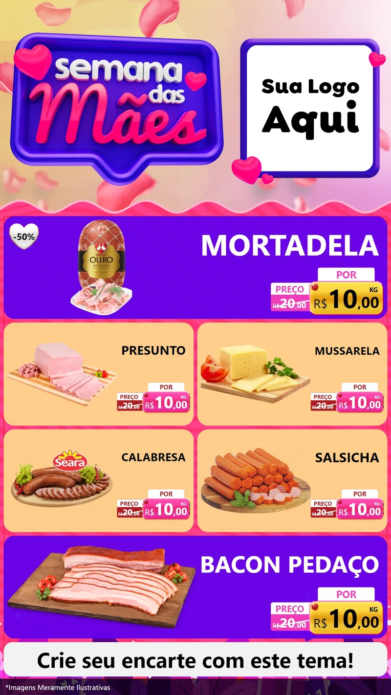Modelo de TV para TV Vertical com o tema Semana das Mães para Frios e Laticínios