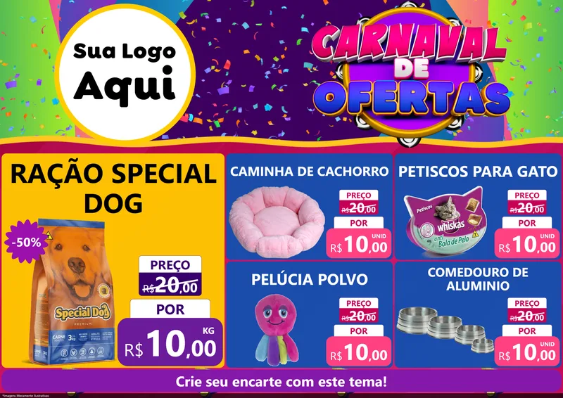 Modelo de Encarte para Encarte A4 Horizontal com o tema Carnaval de Ofertas para Pet Shop