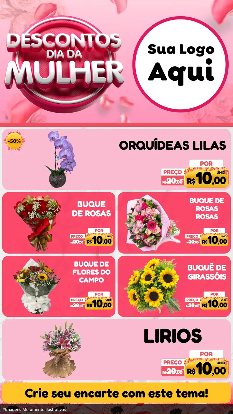 Modelo de TV para TV Vertical com o tema Descontos Dia da Mulher para Floricultura e jardim