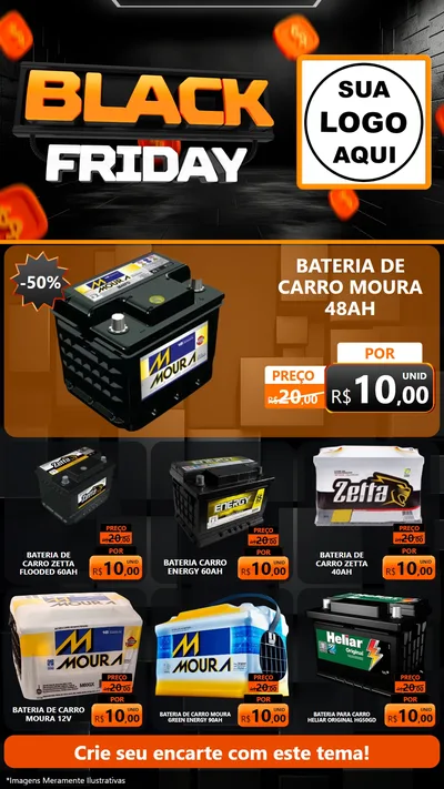 Modelo de Rede Social para Stories com o tema Black Friday para Baterias Elétricas