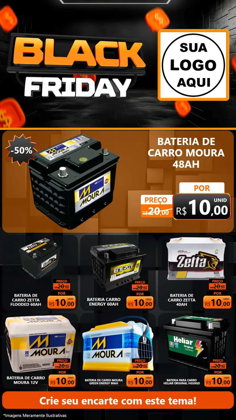 Modelo de Rede Social para Stories com o tema Black Friday para Baterias Elétricas